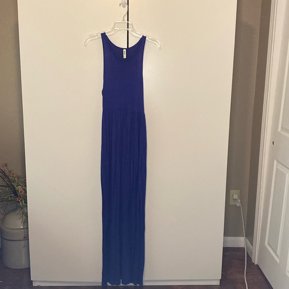 Royal Blue maxi tank top dress with pockets.